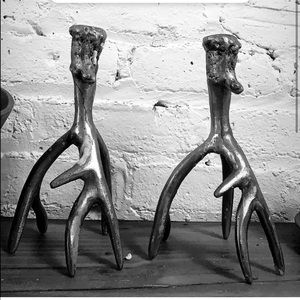 H & m antler deer candleholder rustic holidays pair